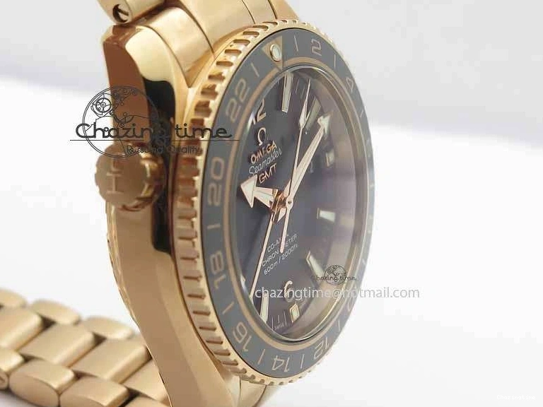 1221 Efficient Planet Ocean GMT 43.5mm RG V6F 1:1 Best Edition Black Dial On RG Bracelet A 8182